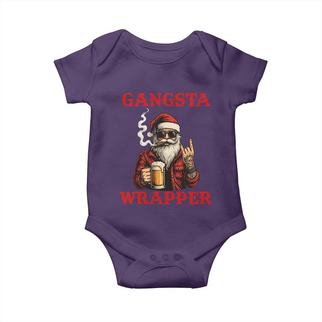 Funny Santa Drinking Beer Christmas Baby Onesie Gangster Rock On Hand Xmas - Wonder Print Shop