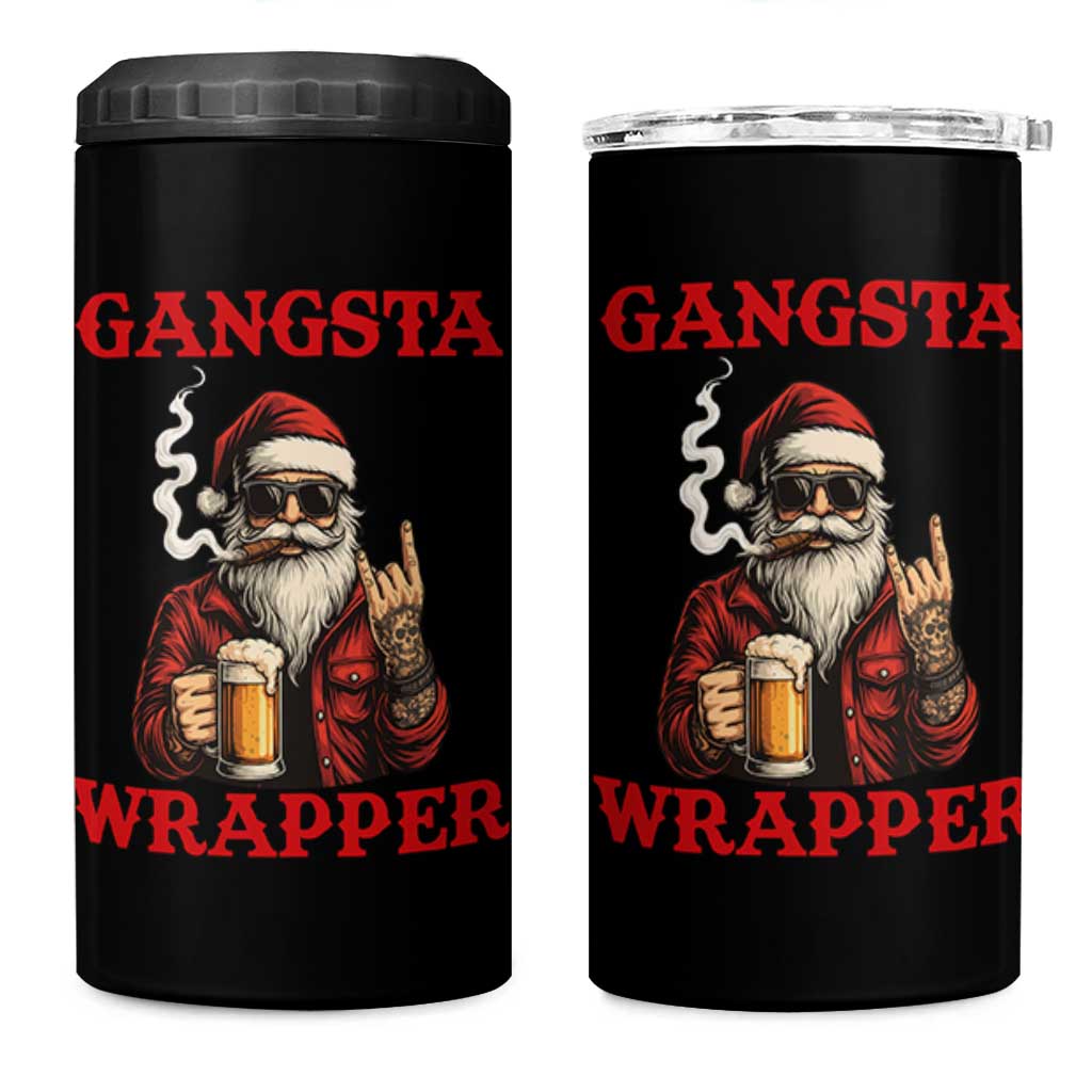 Funny Santa Drinking Beer Christmas 4 in 1 Can Cooler Tumbler Gangster Rock On Hand Xmas - Wonder Print Shop