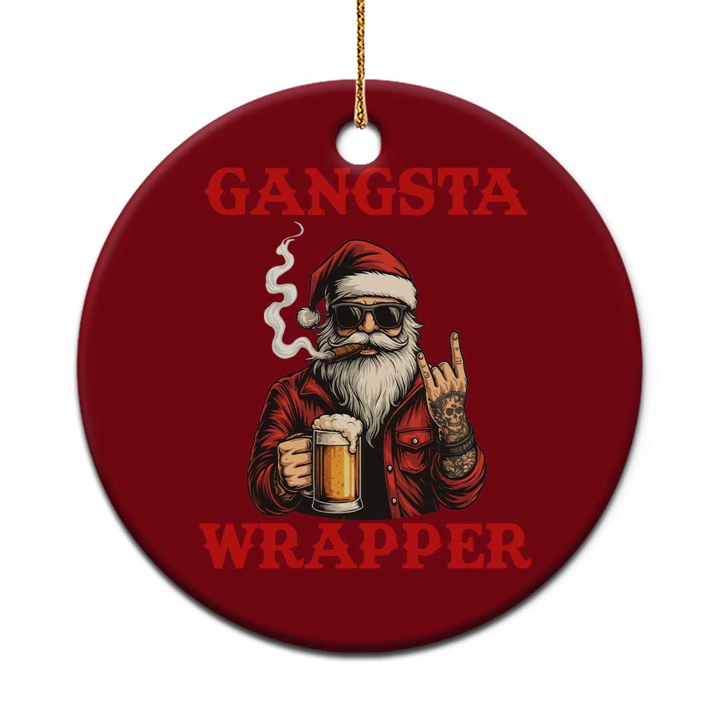 Funny Santa Drinking Beer Chirstmas Ceramic Ornament Gangster Rock On Hand Xmas - Wonder Print Shop