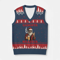 Funny Santa Drinking Beer Xmas V-Neck Knit Sweater Vest Gangster Rock On Hand Xmas - Wonder Print Shop