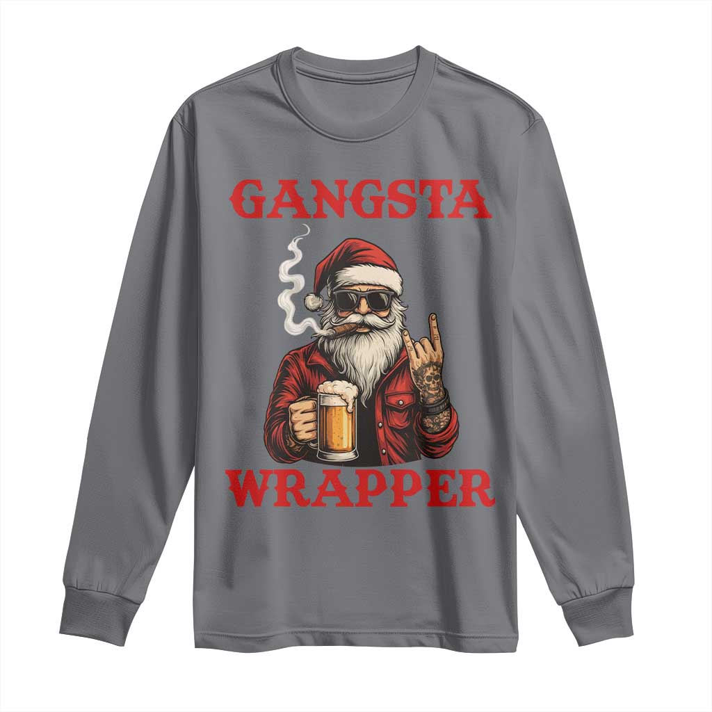 Funny Santa Drinking Beer Christmas Long Sleeve Shirt Gangster Rock On Hand Xmas - Wonder Print Shop