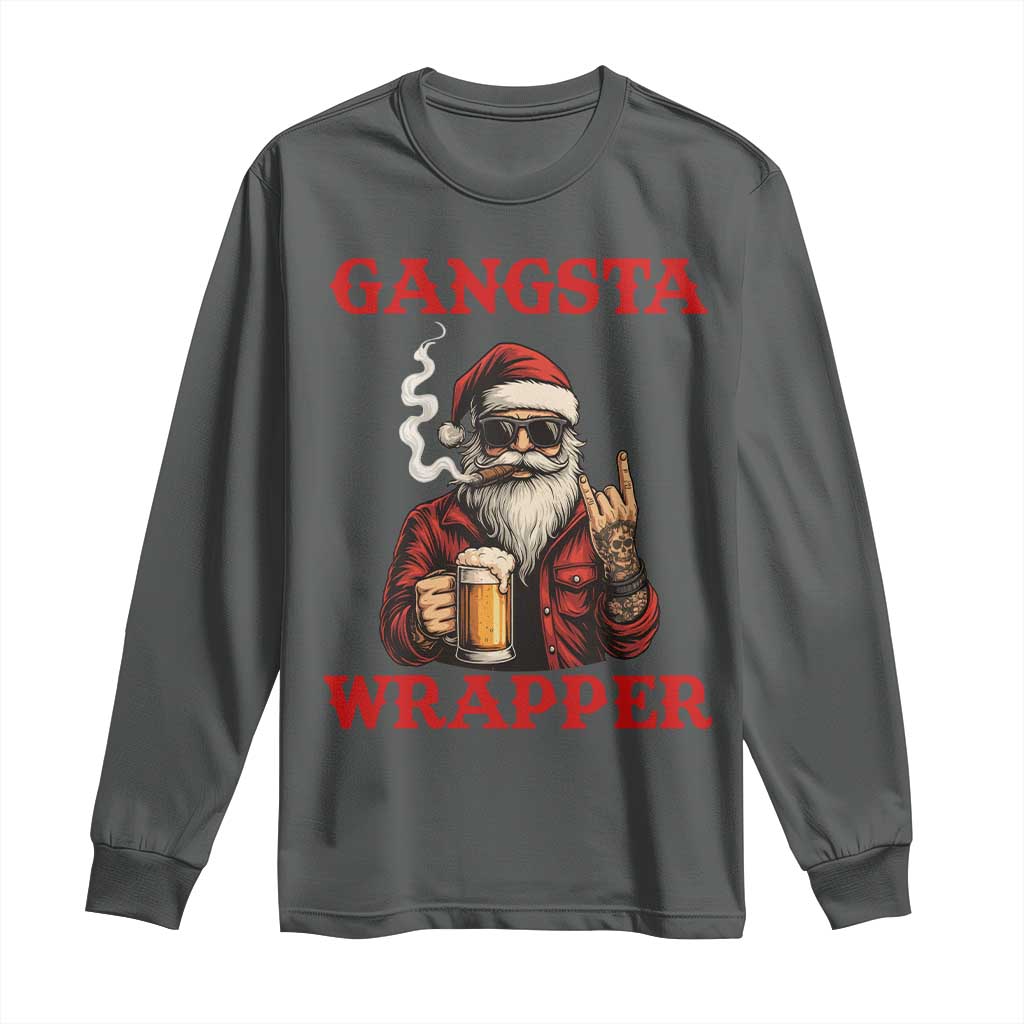 Funny Santa Drinking Beer Christmas Long Sleeve Shirt Gangster Rock On Hand Xmas - Wonder Print Shop