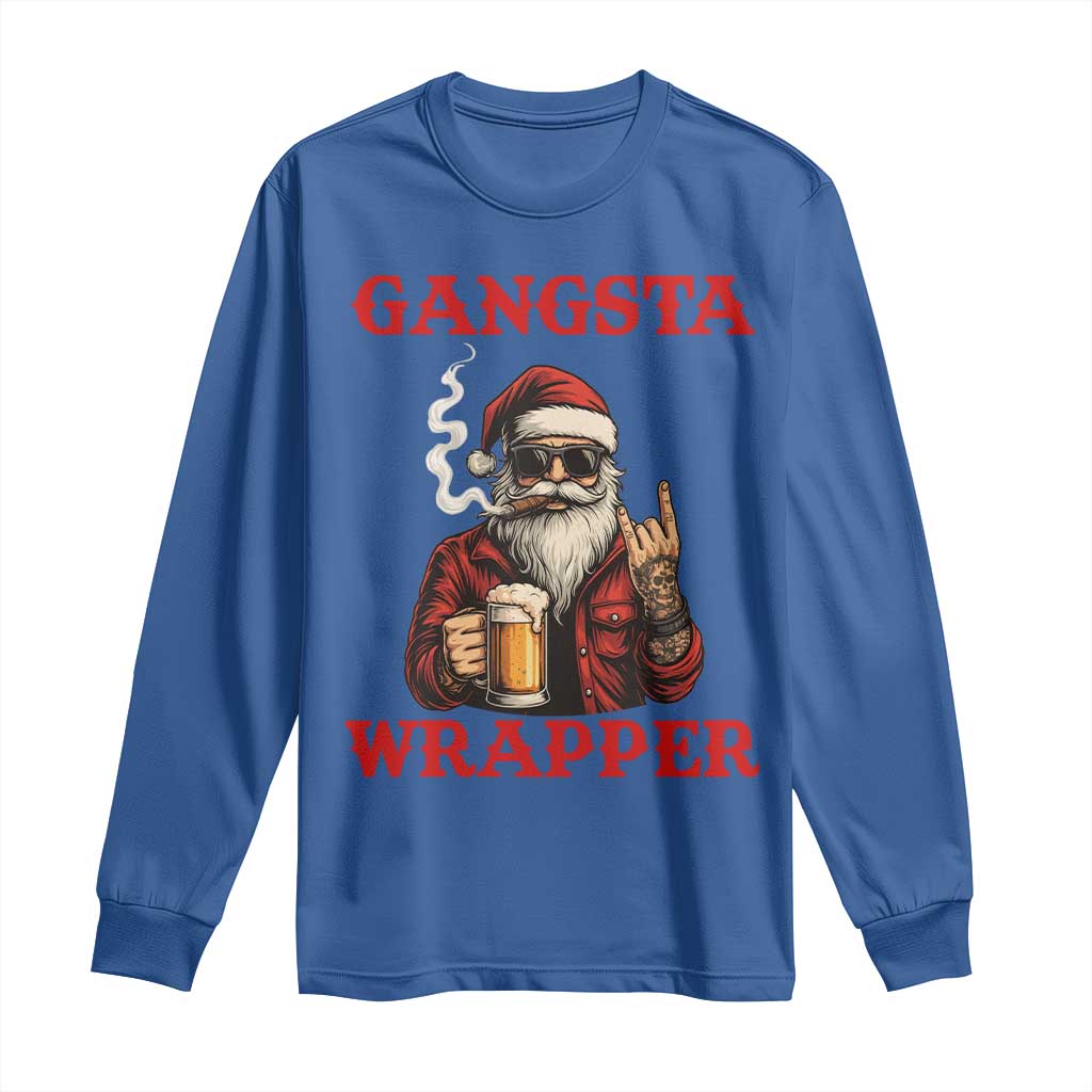 Funny Santa Drinking Beer Christmas Long Sleeve Shirt Gangster Rock On Hand Xmas - Wonder Print Shop