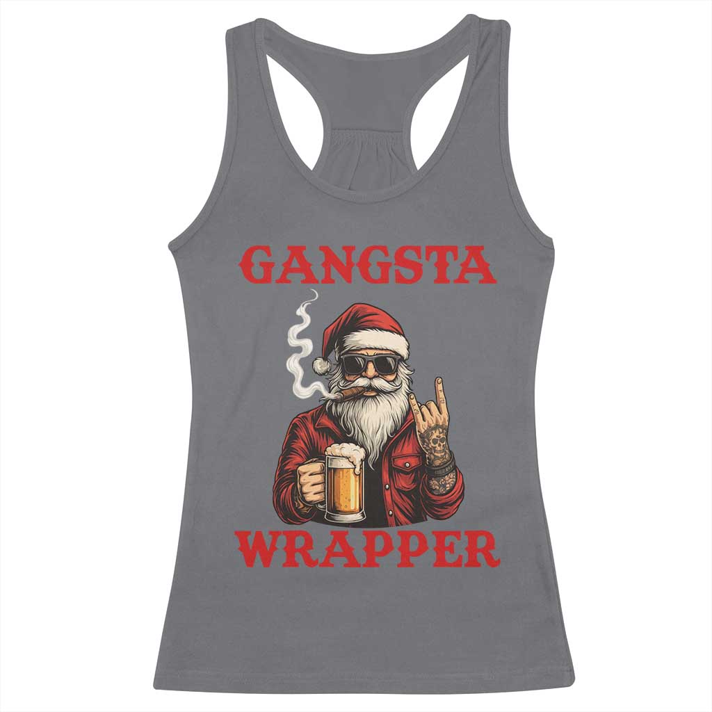 Funny Santa Drinking Beer Christmas Racerback Tank Top Gangster Rock On Hand Xmas - Wonder Print Shop