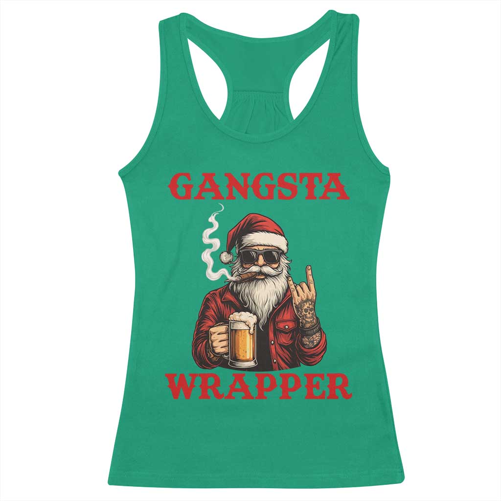 Funny Santa Drinking Beer Christmas Racerback Tank Top Gangster Rock On Hand Xmas - Wonder Print Shop