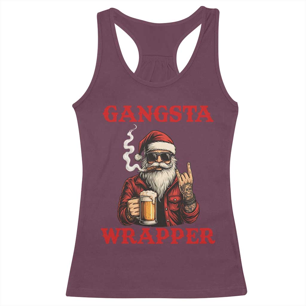 Funny Santa Drinking Beer Christmas Racerback Tank Top Gangster Rock On Hand Xmas - Wonder Print Shop