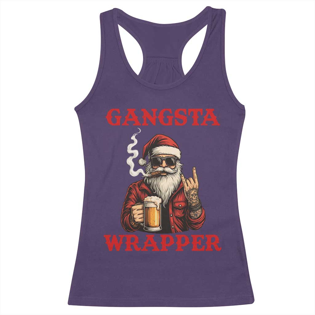 Funny Santa Drinking Beer Christmas Racerback Tank Top Gangster Rock On Hand Xmas - Wonder Print Shop