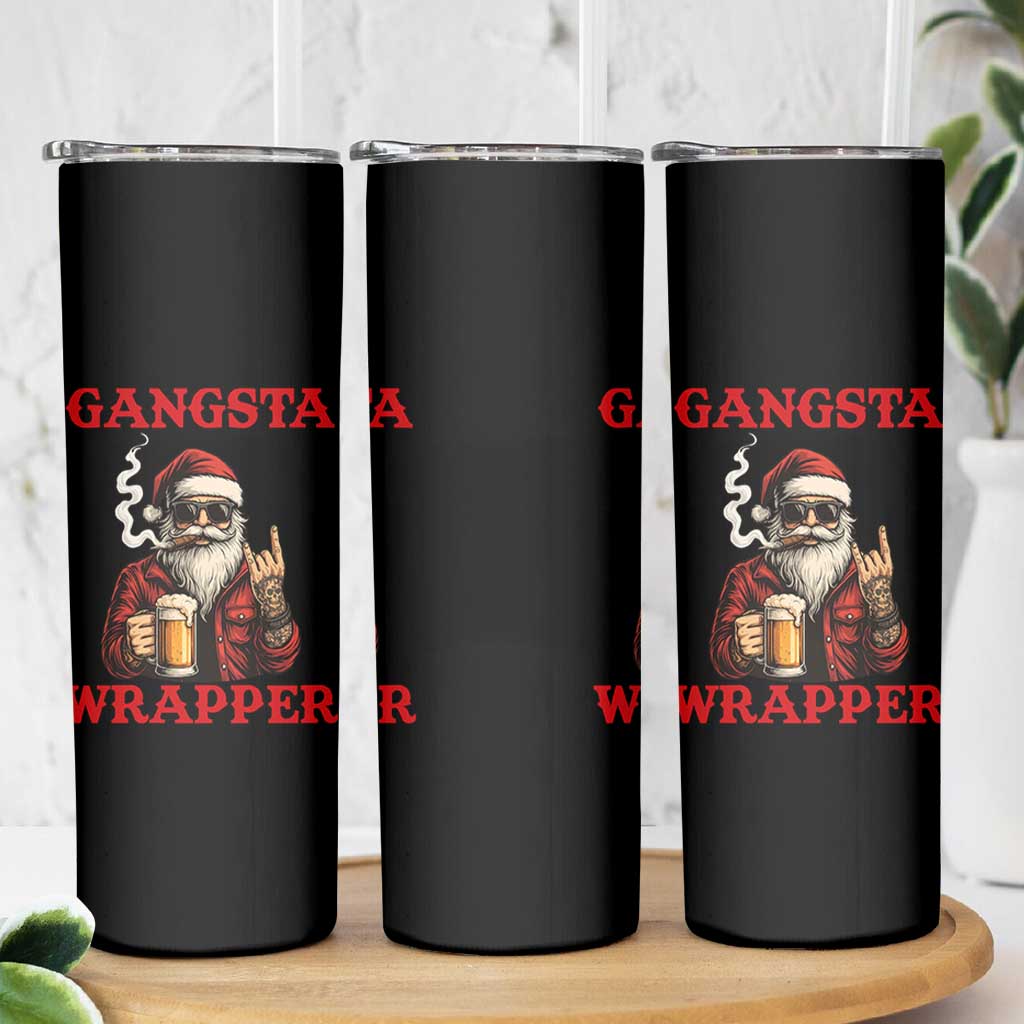 Funny Santa Drinking Beer Christmas Skinny Tumbler Gangster Rock On Hand Xmas - Wonder Print Shop