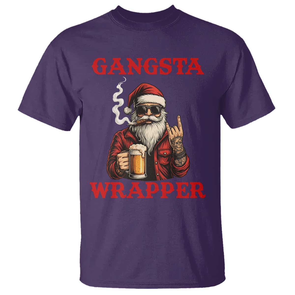 Funny Santa Drinking Beer Christmas T Shirt Gangster Rock On Hand Xmas - Wonder Print Shop