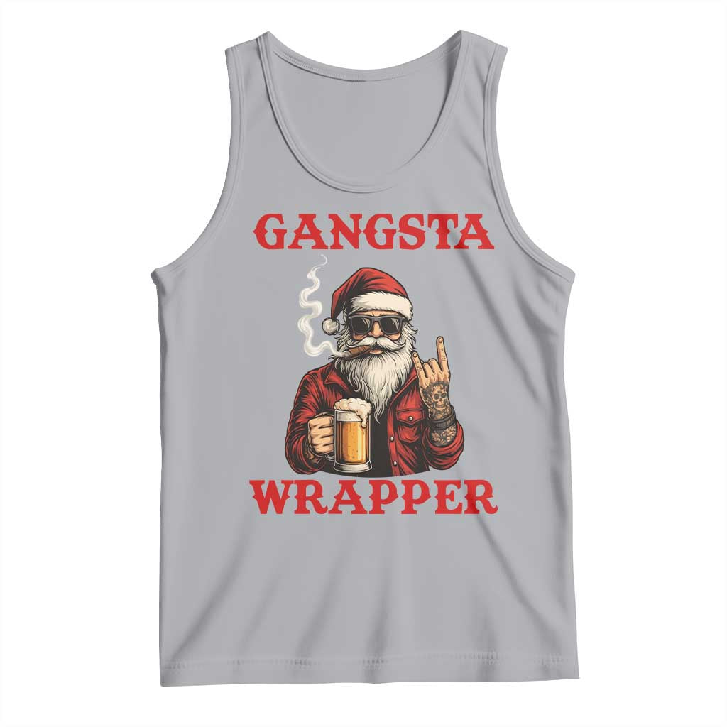 Funny Santa Drinking Beer Christmas Tank Top Gangster Rock On Hand Xmas - Wonder Print Shop