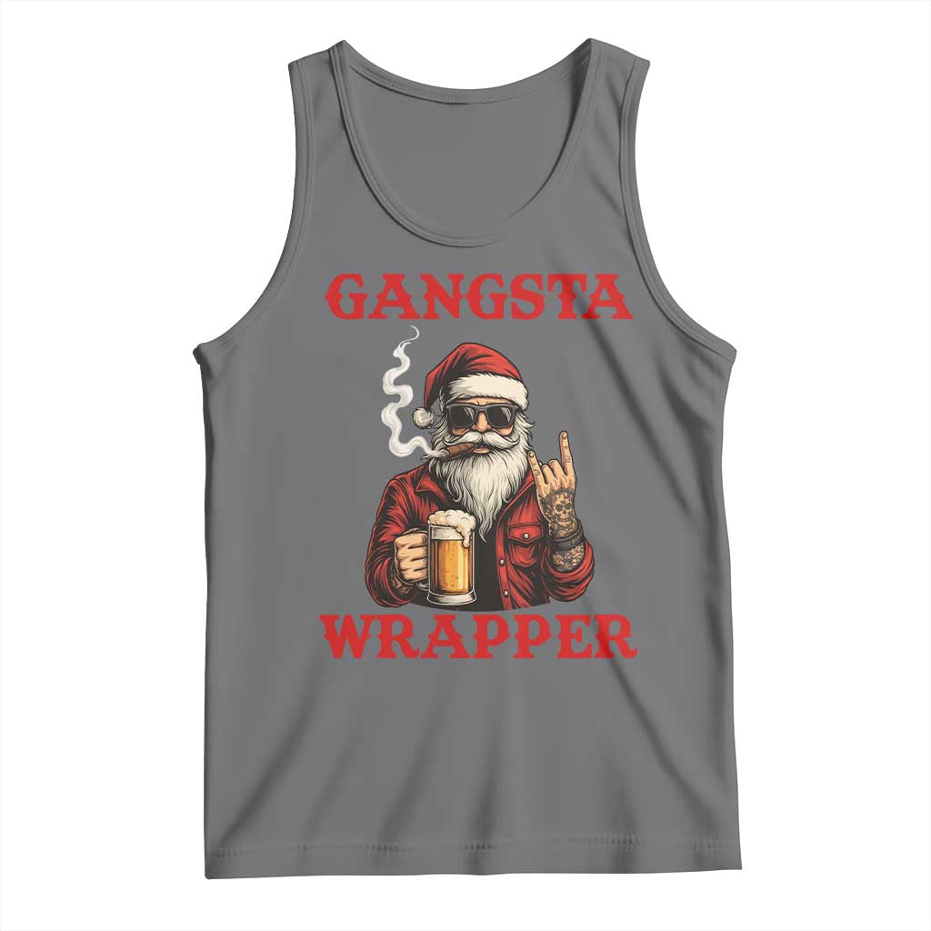 Funny Santa Drinking Beer Christmas Tank Top Gangster Rock On Hand Xmas - Wonder Print Shop