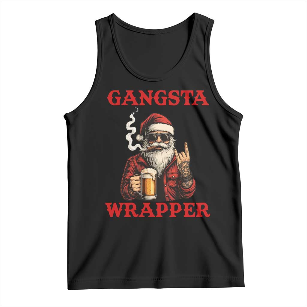 Funny Santa Drinking Beer Christmas Tank Top Gangster Rock On Hand Xmas - Wonder Print Shop