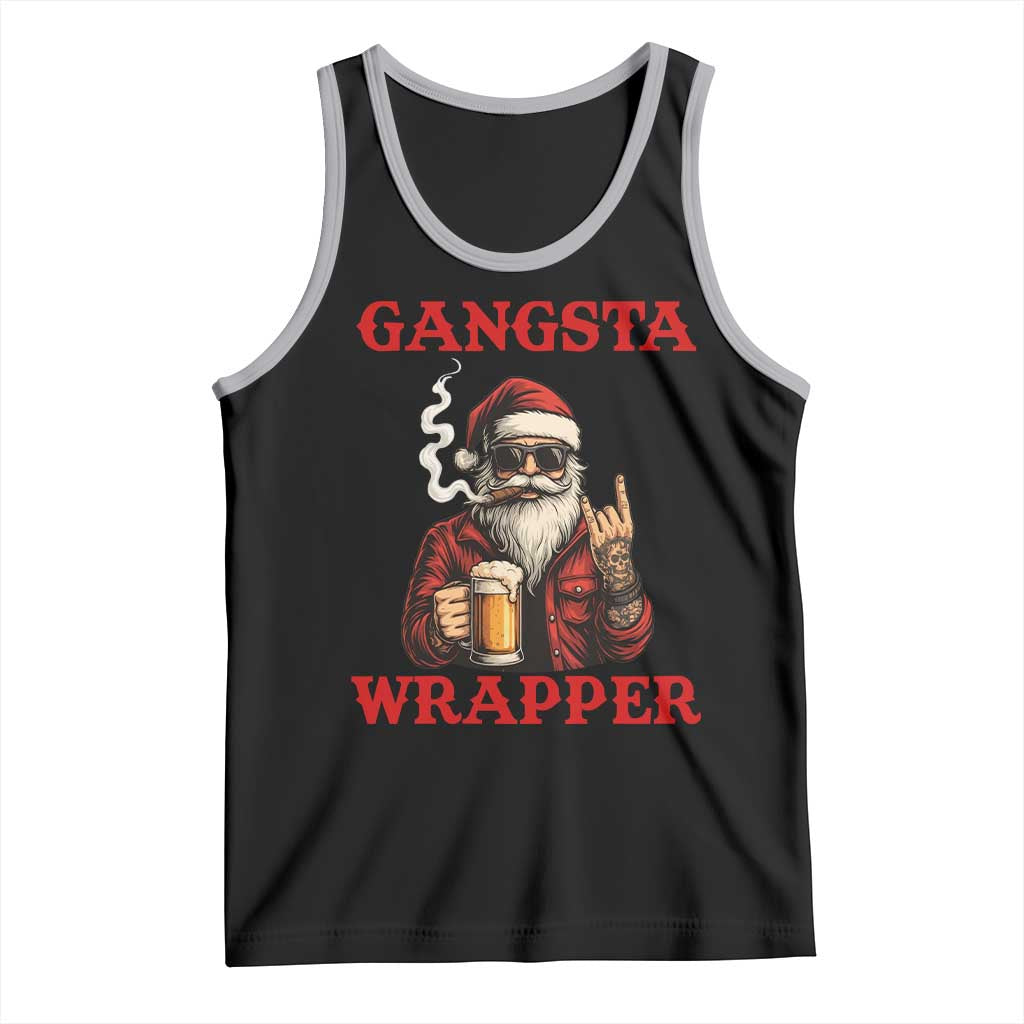 Funny Santa Drinking Beer Christmas Tank Top Gangster Rock On Hand Xmas - Wonder Print Shop