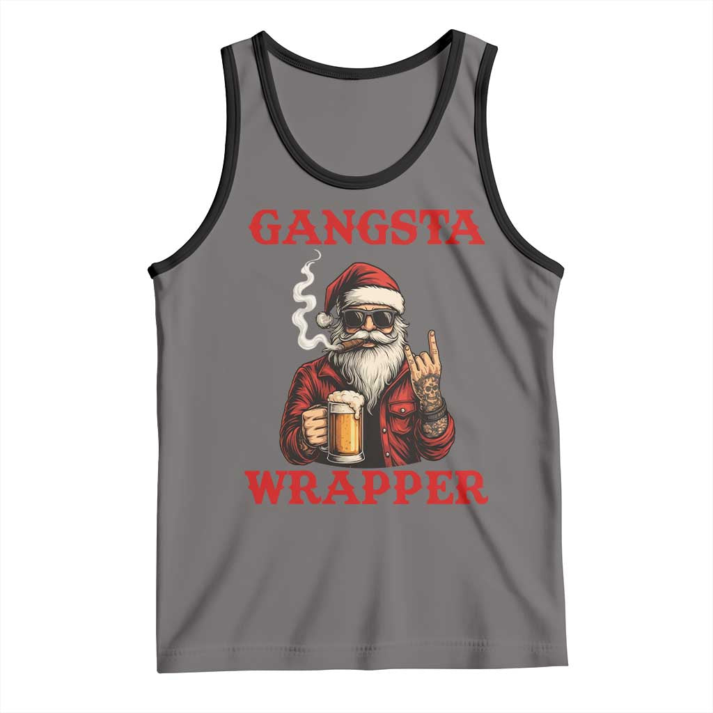 Funny Santa Drinking Beer Christmas Tank Top Gangster Rock On Hand Xmas - Wonder Print Shop
