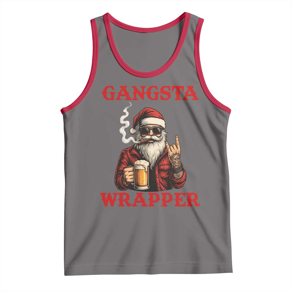 Funny Santa Drinking Beer Christmas Tank Top Gangster Rock On Hand Xmas - Wonder Print Shop