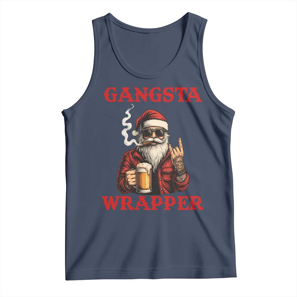 Funny Santa Drinking Beer Christmas Tank Top Gangster Rock On Hand Xmas - Wonder Print Shop
