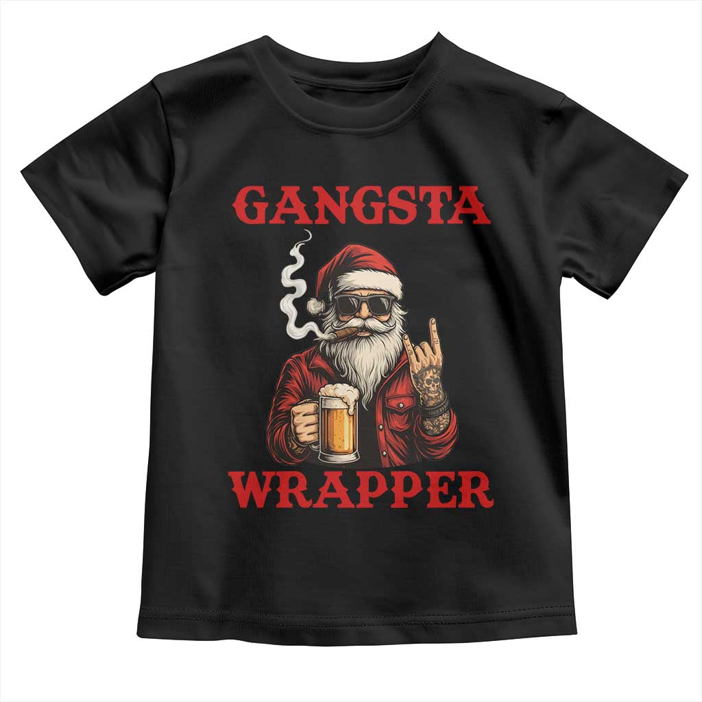 Funny Santa Drinking Beer Christmas Toddler T Shirt Gangster Rock On Hand Xmas - Wonder Print Shop