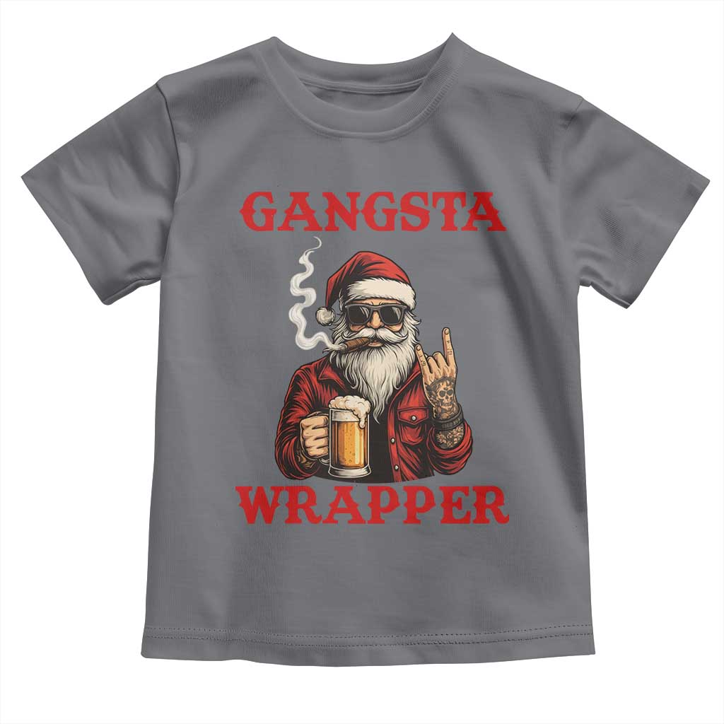 Funny Santa Drinking Beer Christmas Toddler T Shirt Gangster Rock On Hand Xmas - Wonder Print Shop