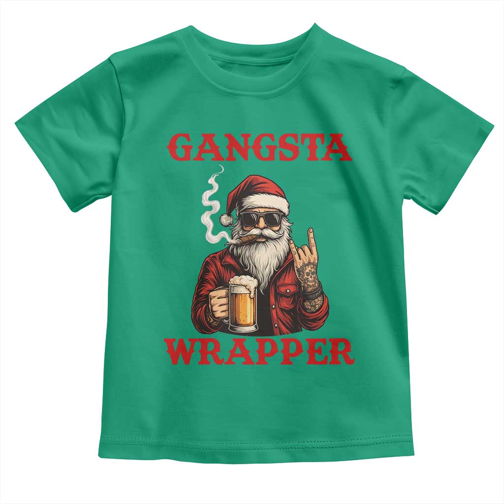 Funny Santa Drinking Beer Christmas Toddler T Shirt Gangster Rock On Hand Xmas - Wonder Print Shop