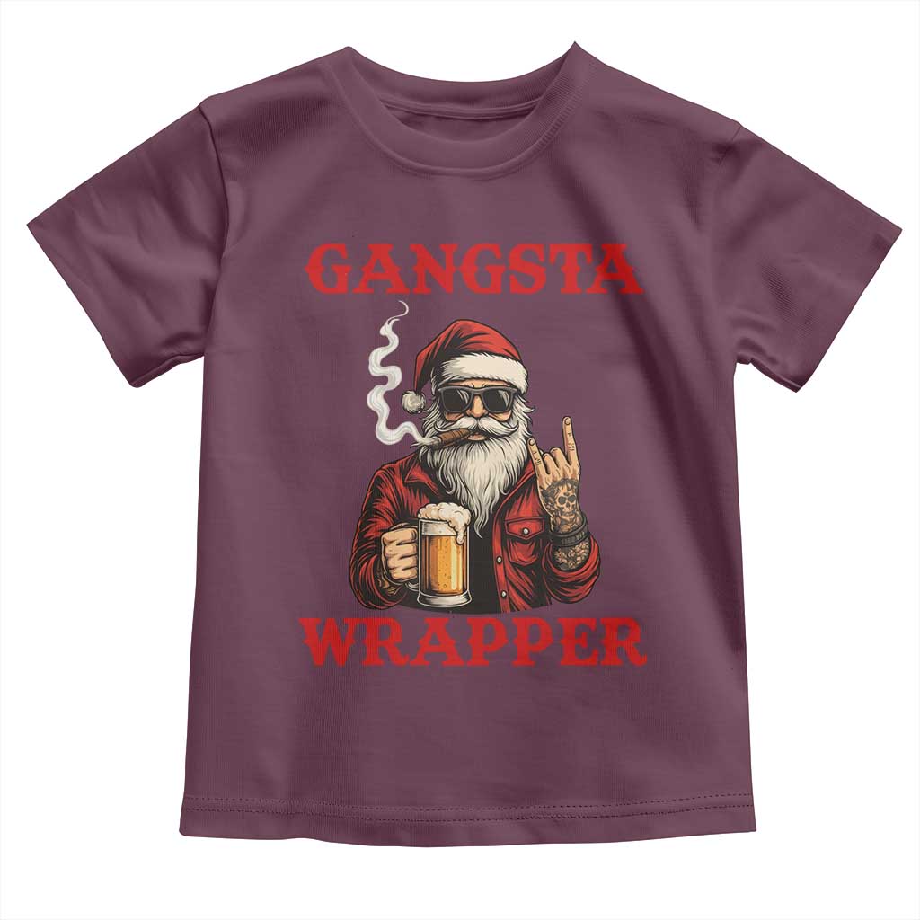 Funny Santa Drinking Beer Christmas Toddler T Shirt Gangster Rock On Hand Xmas - Wonder Print Shop