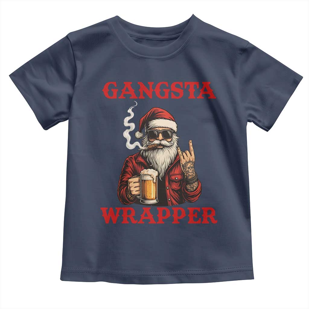 Funny Santa Drinking Beer Christmas Toddler T Shirt Gangster Rock On Hand Xmas - Wonder Print Shop