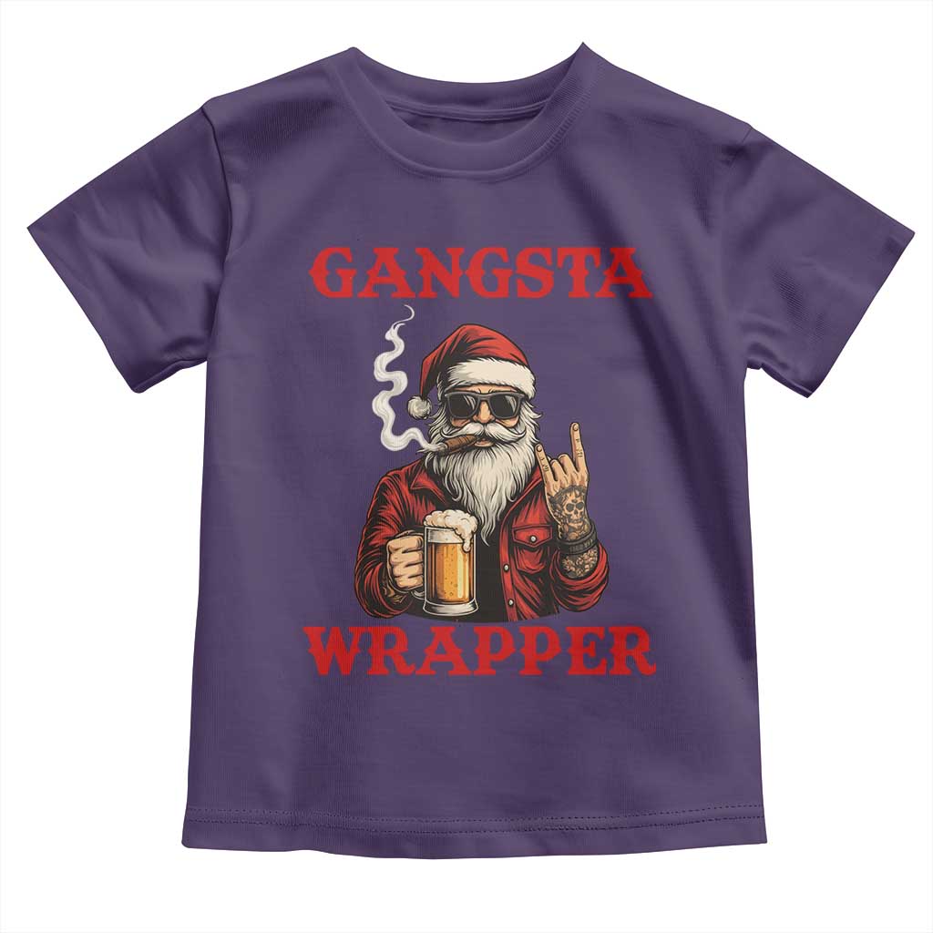 Funny Santa Drinking Beer Christmas Toddler T Shirt Gangster Rock On Hand Xmas - Wonder Print Shop