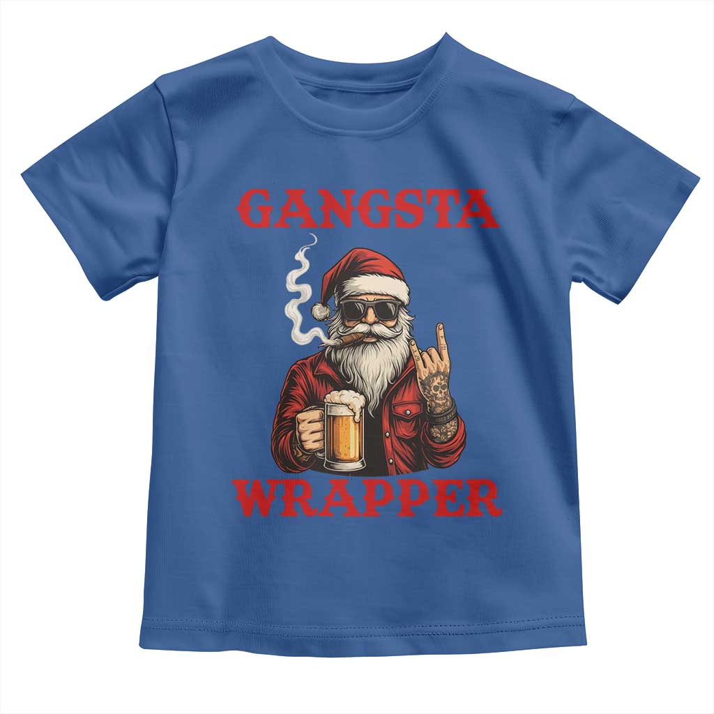 Funny Santa Drinking Beer Christmas Toddler T Shirt Gangster Rock On Hand Xmas - Wonder Print Shop
