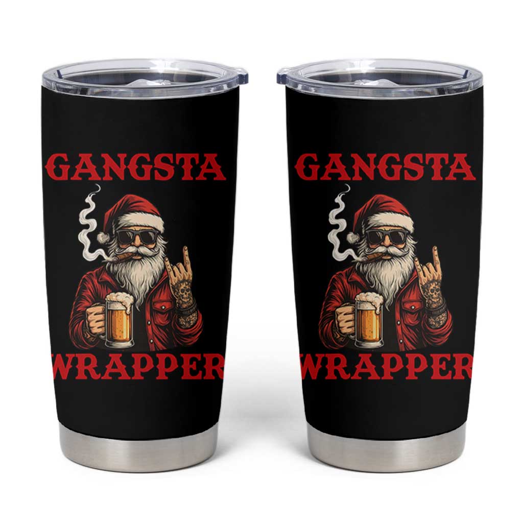 Funny Santa Drinking Beer Christmas Tumbler Cup Gangster Rock On Hand Xmas - Wonder Print Shop