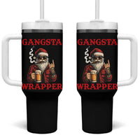 Funny Santa Drinking Beer Christmas Tumbler With Handle Gangster Rock On Hand Xmas - Wonder Print Shop