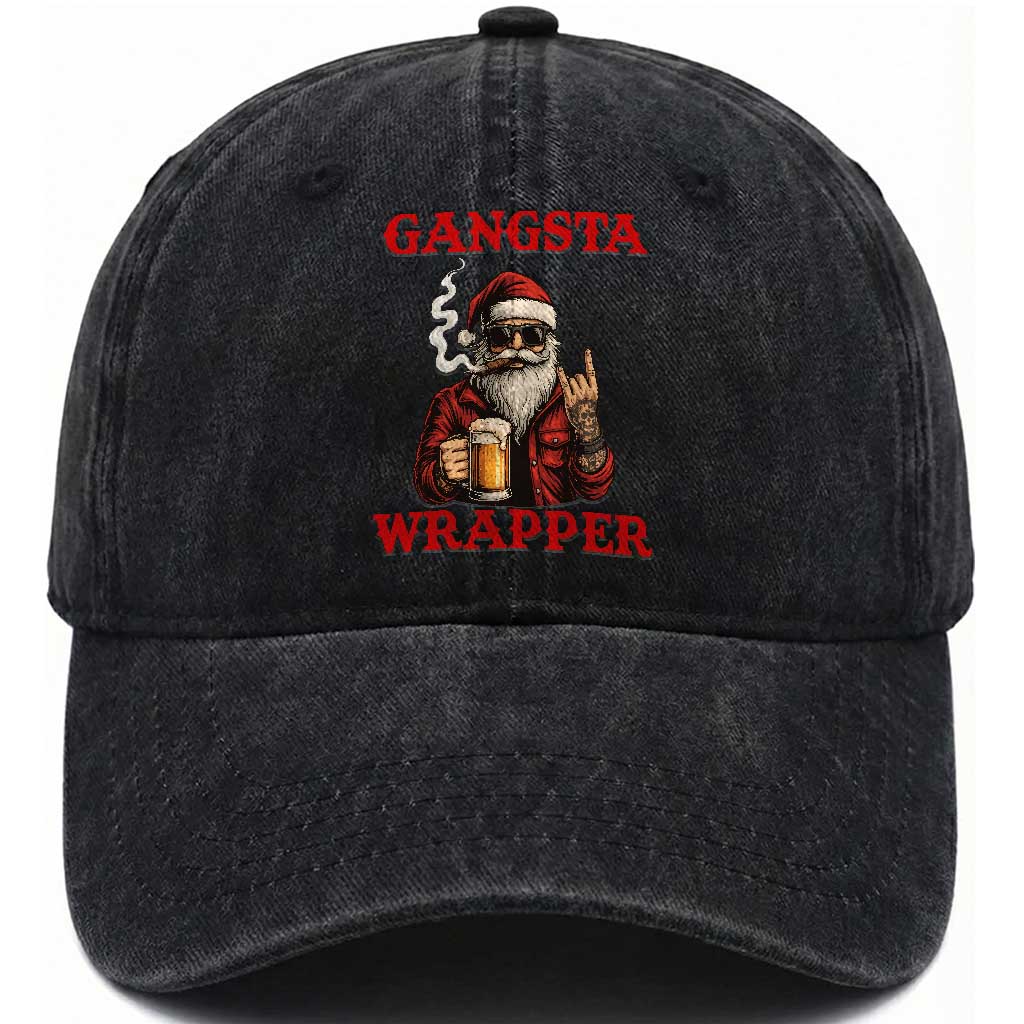 Funny Santa Drinking Beer Christmas Washed Cotton Baseball Cap Gangster Rock On Hand Xmas