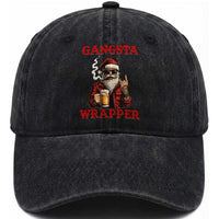 Funny Santa Drinking Beer Christmas Washed Cotton Baseball Cap Gangster Rock On Hand Xmas