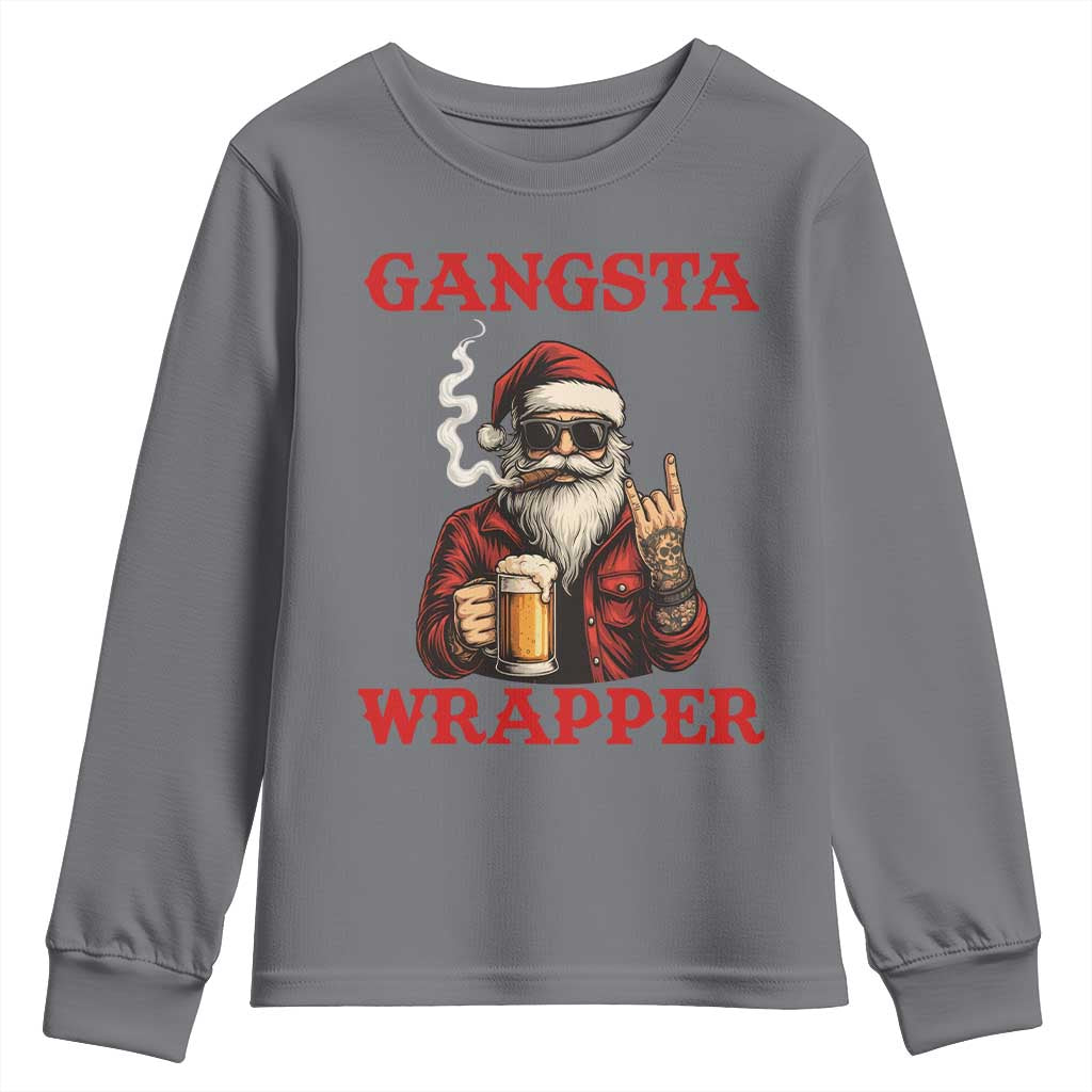 Funny Santa Drinking Beer Christmas Youth Sweatshirt Gangster Rock On Hand Xmas - Wonder Print Shop