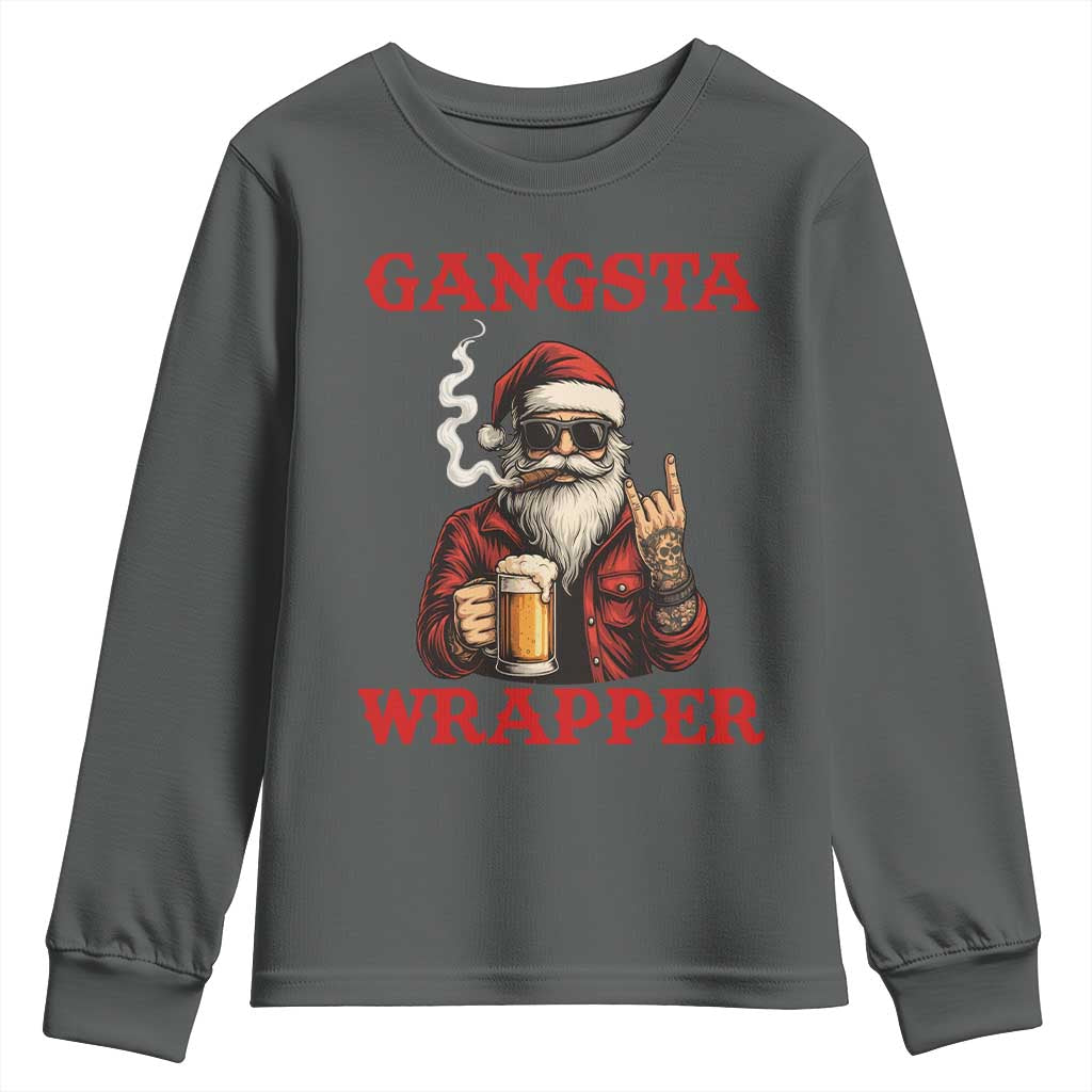 Funny Santa Drinking Beer Christmas Youth Sweatshirt Gangster Rock On Hand Xmas - Wonder Print Shop