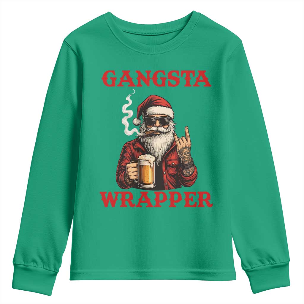 Funny Santa Drinking Beer Christmas Youth Sweatshirt Gangster Rock On Hand Xmas - Wonder Print Shop
