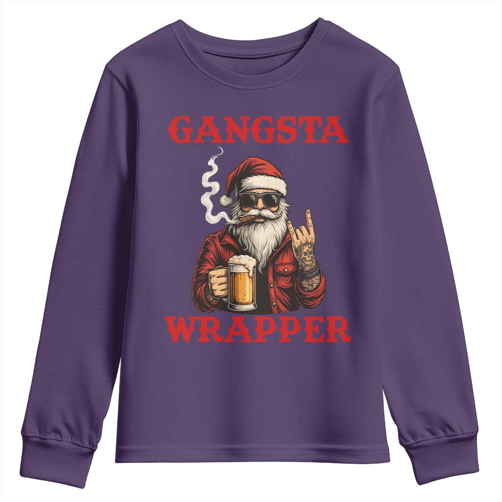 Funny Santa Drinking Beer Christmas Youth Sweatshirt Gangster Rock On Hand Xmas - Wonder Print Shop