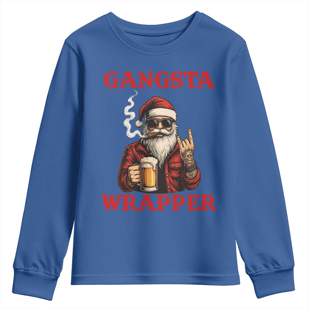 Funny Santa Drinking Beer Christmas Youth Sweatshirt Gangster Rock On Hand Xmas - Wonder Print Shop
