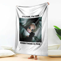 Funny Distressed Doll Face Meme Throw Blanket It Is Fine I Am Fine Everything Is Fine - Wonder Print Shop