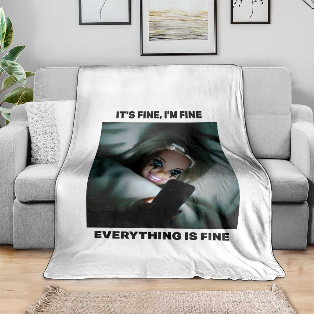 Funny Distressed Doll Face Meme Throw Blanket It Is Fine I Am Fine Everything Is Fine - Wonder Print Shop