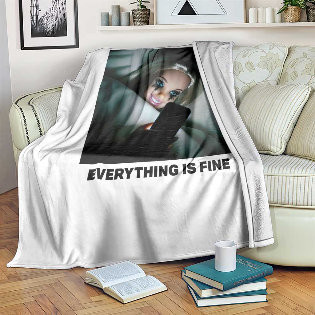 Funny Distressed Doll Face Meme Throw Blanket It Is Fine I Am Fine Everything Is Fine - Wonder Print Shop