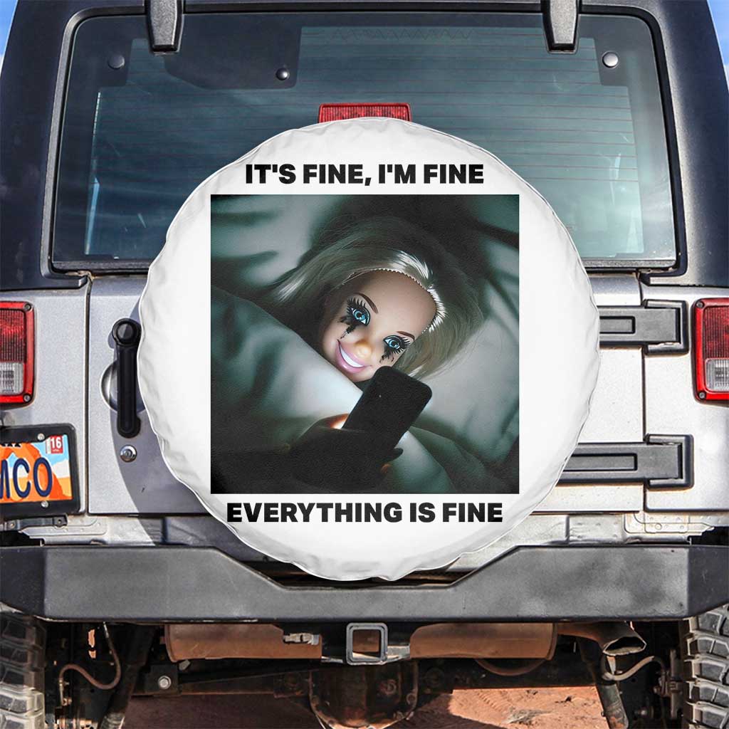Funny Distressed Doll Face Meme Spare Tire Cover It Is Fine I Am Fine Everything Is Fine - Wonder Print Shop