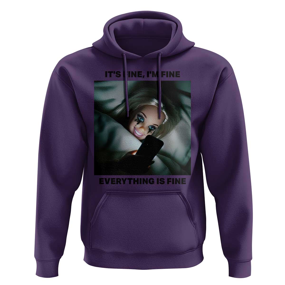 Funny Distressed Doll Face Meme Hoodie It Is Fine I Am Fine Everything Is Fine - Wonder Print Shop