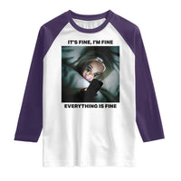 Funny Distressed Doll Face Meme Raglan Shirt It Is Fine I Am Fine Everything Is Fine - Wonder Print Shop