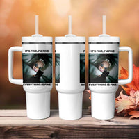 Funny Distressed Doll Face Meme Tumbler With Handle It Is Fine I Am Fine Everything Is Fine