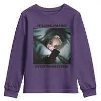 Funny Distressed Doll Face Meme Youth Sweatshirt It Is Fine I Am Fine Everything Is Fine - Wonder Print Shop