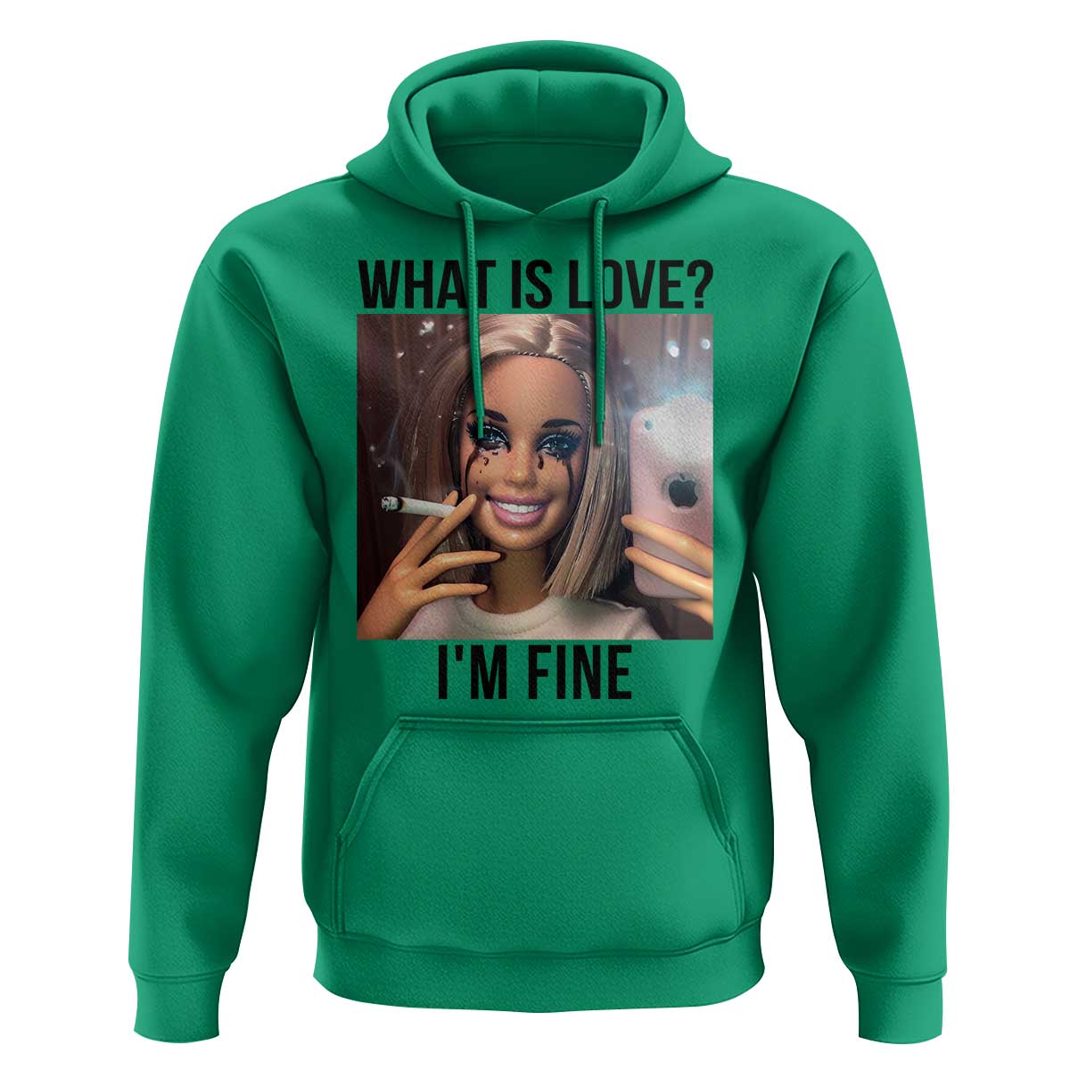Funny Doll Smoking Selfie Meme Hoodie What Is Love I Am Fine - Wonder Print Shop