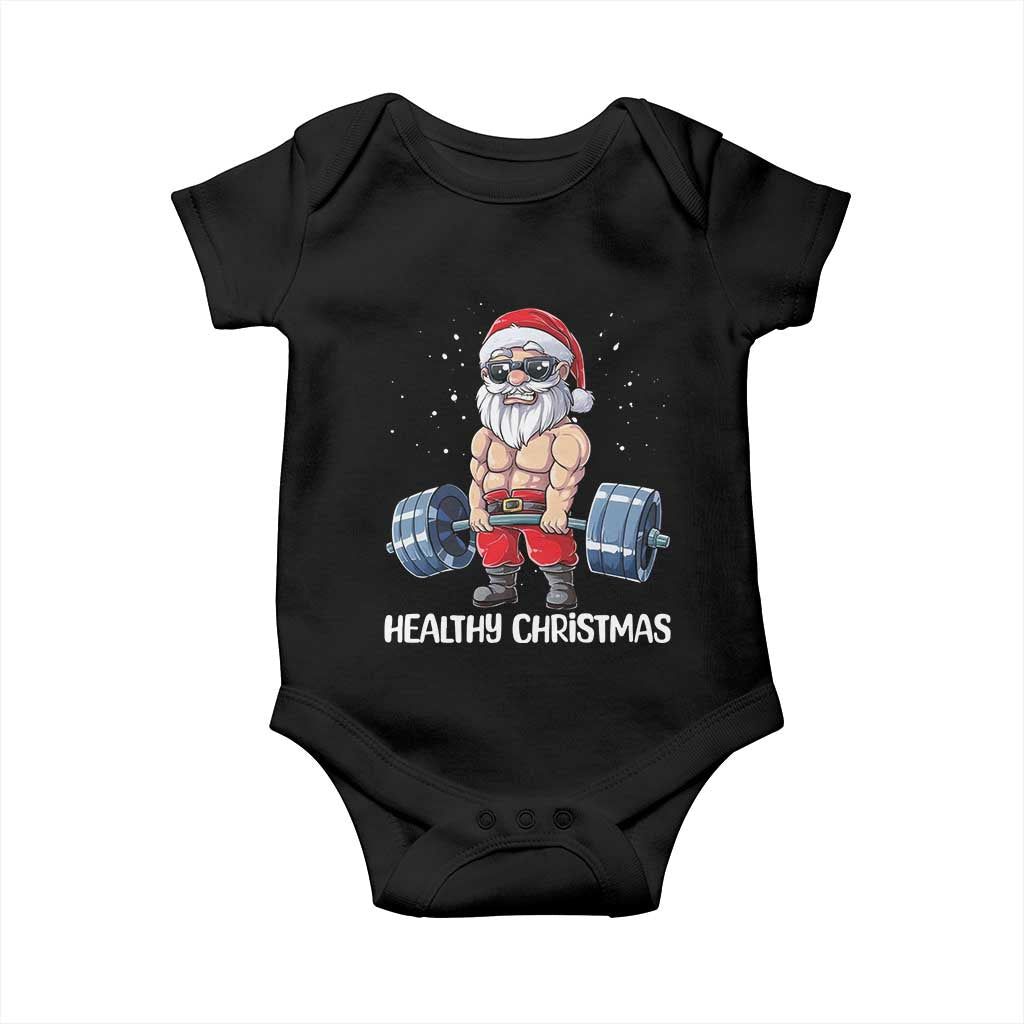 Funny Santa Gym Xmas Baby Onesie Healthy Christmas - Wonder Print Shop