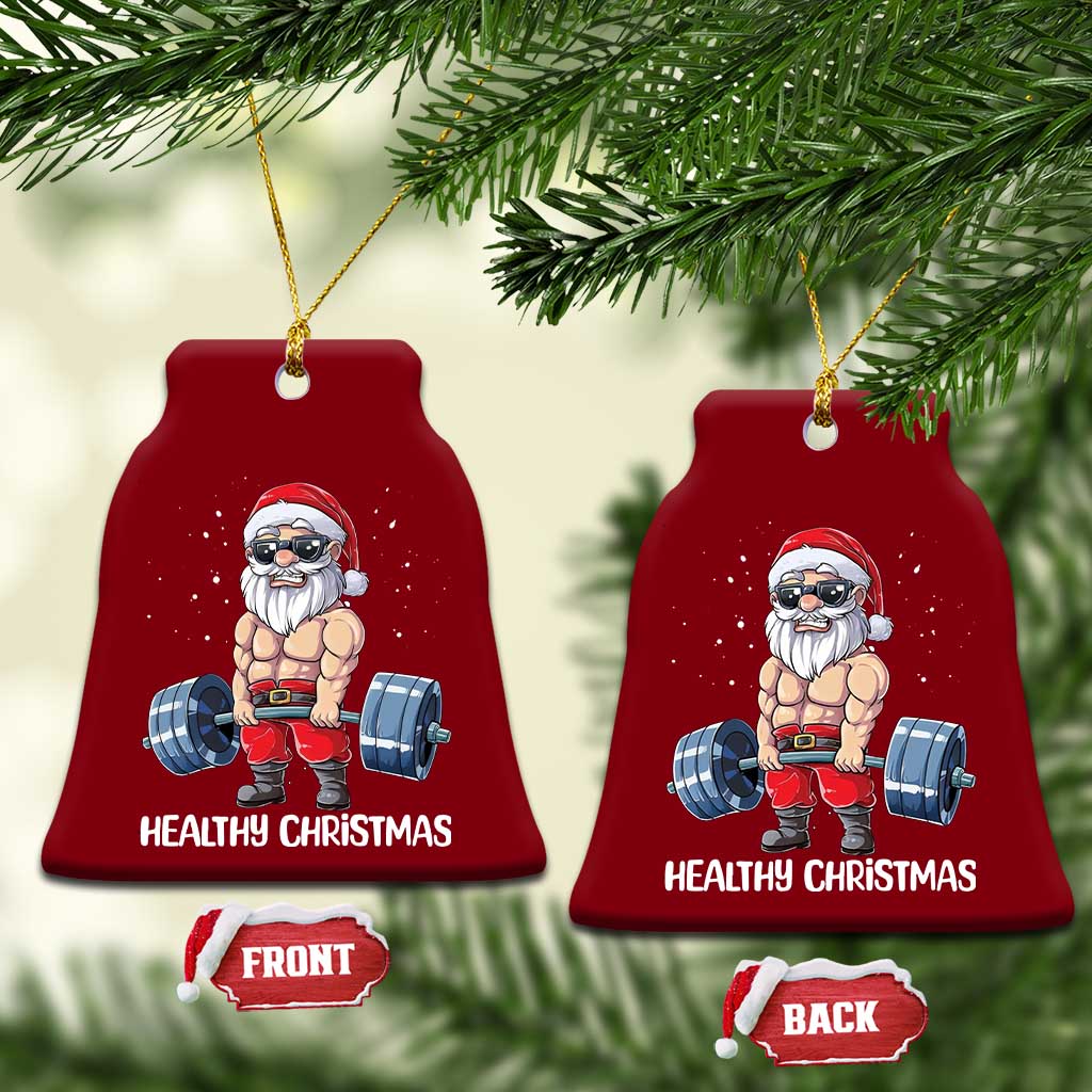 Funny Santa Gym Xmas Ceramic Ornament Healthy Xmas - Wonder Print Shop