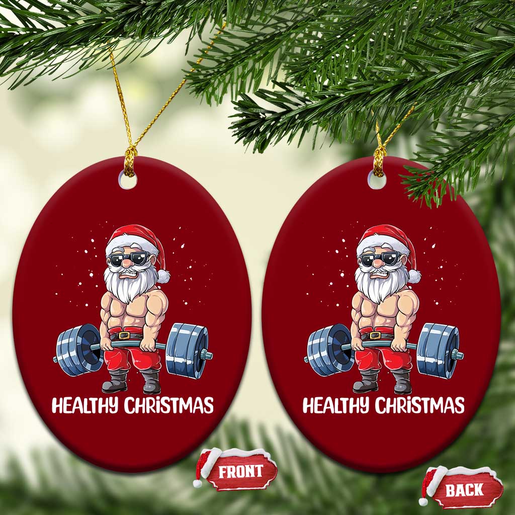 Funny Santa Gym Xmas Ceramic Ornament Healthy Xmas - Wonder Print Shop