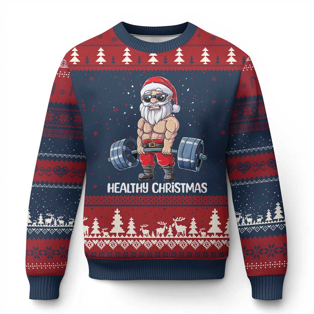Funny Santa Gym Xmas Ugly Christmas Sweater Healthy Xmas - Wonder Print Shop