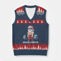 Funny Santa Gym Xmas V-Neck Knit Sweater Vest Healthy Xmas - Wonder Print Shop